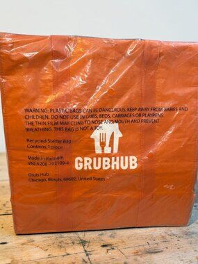 Grubhub Orange Recycled Starter Tote Bag With Handles Made In Vietnam new Large